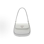PRADA Cleo series glossy flip-top underarm bag, single-shoulder bag for women in white